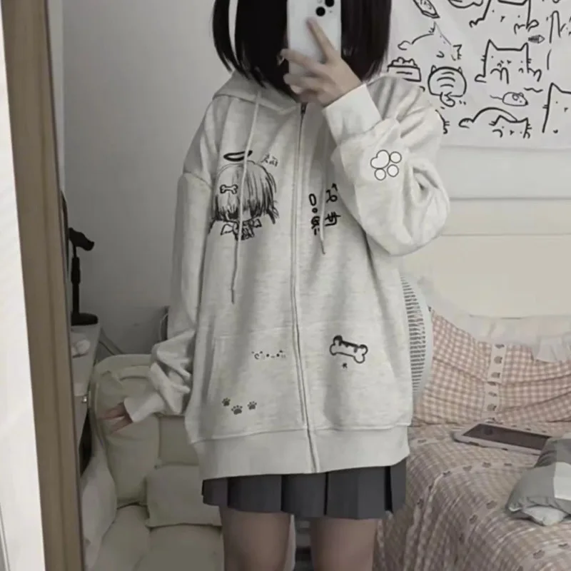 Zip Up Hoodie Jackets Japanese Sweatshirts Preppy Style 2025 Ropa Mujer Hooded Cartoon Zipper Casual Fashion Hoodies Y2k Tops
