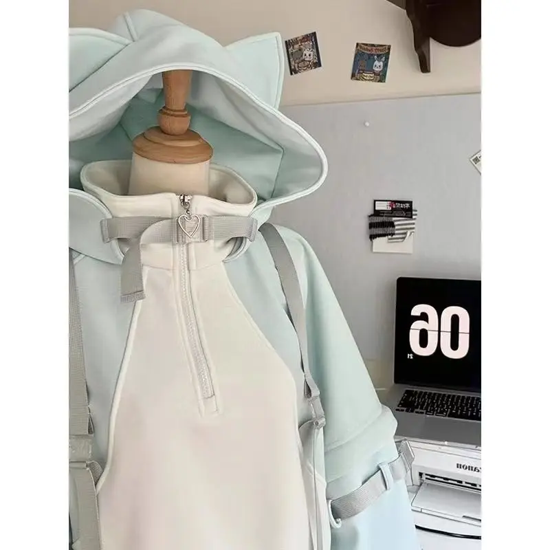 Japanese Oversized Hoodies Women 2025 Ropa Mujer Contrast Color Streetwear Chic Sweet Sweatshirts Hooded Casual Hoodie Y2k Tops