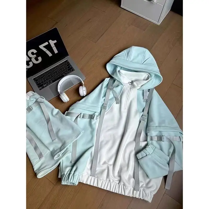 Japanese Oversized Hoodies Women 2025 Ropa Mujer Contrast Color Streetwear Chic Sweet Sweatshirts Hooded Casual Hoodie Y2k Tops