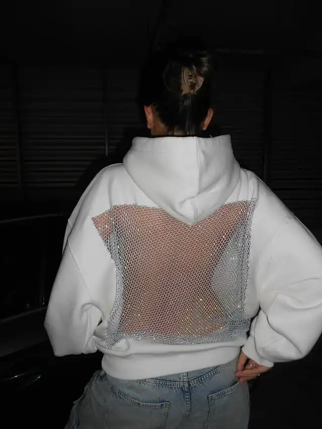 American Sexy Hot Sweetheart Hoodie with Open Back Y2K Clothes Womens Fashion Transparent Mesh Hoodie Pullover Jacket