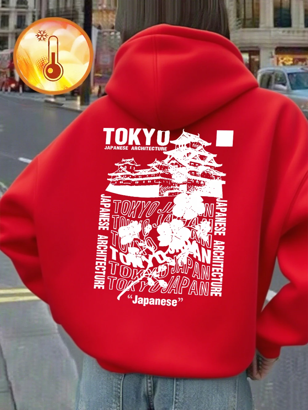 Japanese Tokyo Sakura Printing Hoodies Women Basics Loose Sweatshirt Winter Fleece Warm Pullover Street Casual Woman Clothes