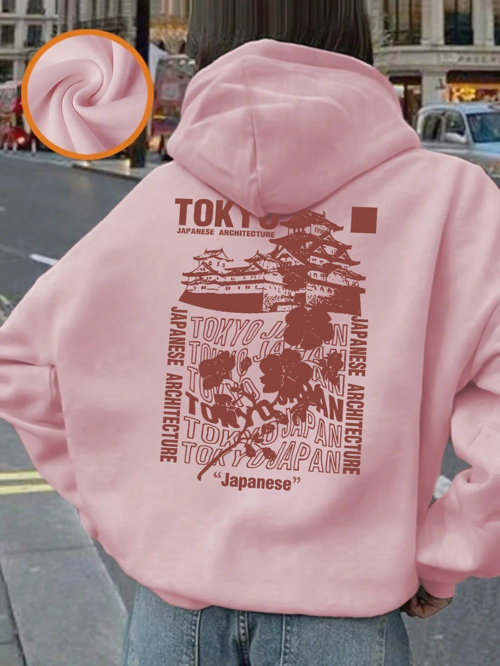 Japanese Tokyo Sakura Printing Hoodies Women Basics Loose Sweatshirt Winter Fleece Warm Pullover Street Casual Woman Clothes