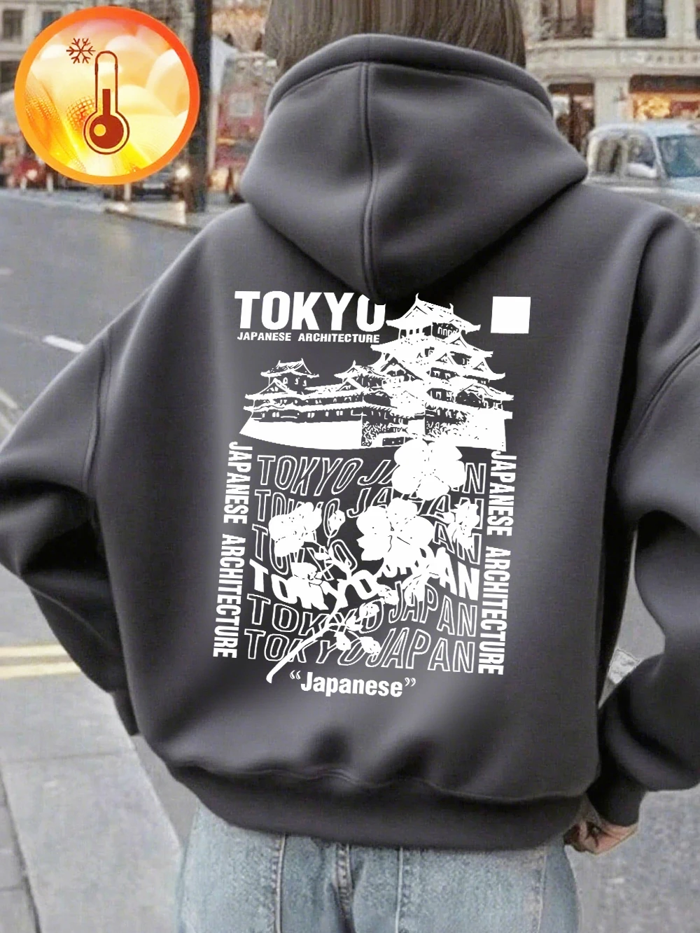 Japanese Tokyo Sakura Printing Hoodies Women Basics Loose Sweatshirt Winter Fleece Warm Pullover Street Casual Woman Clothes