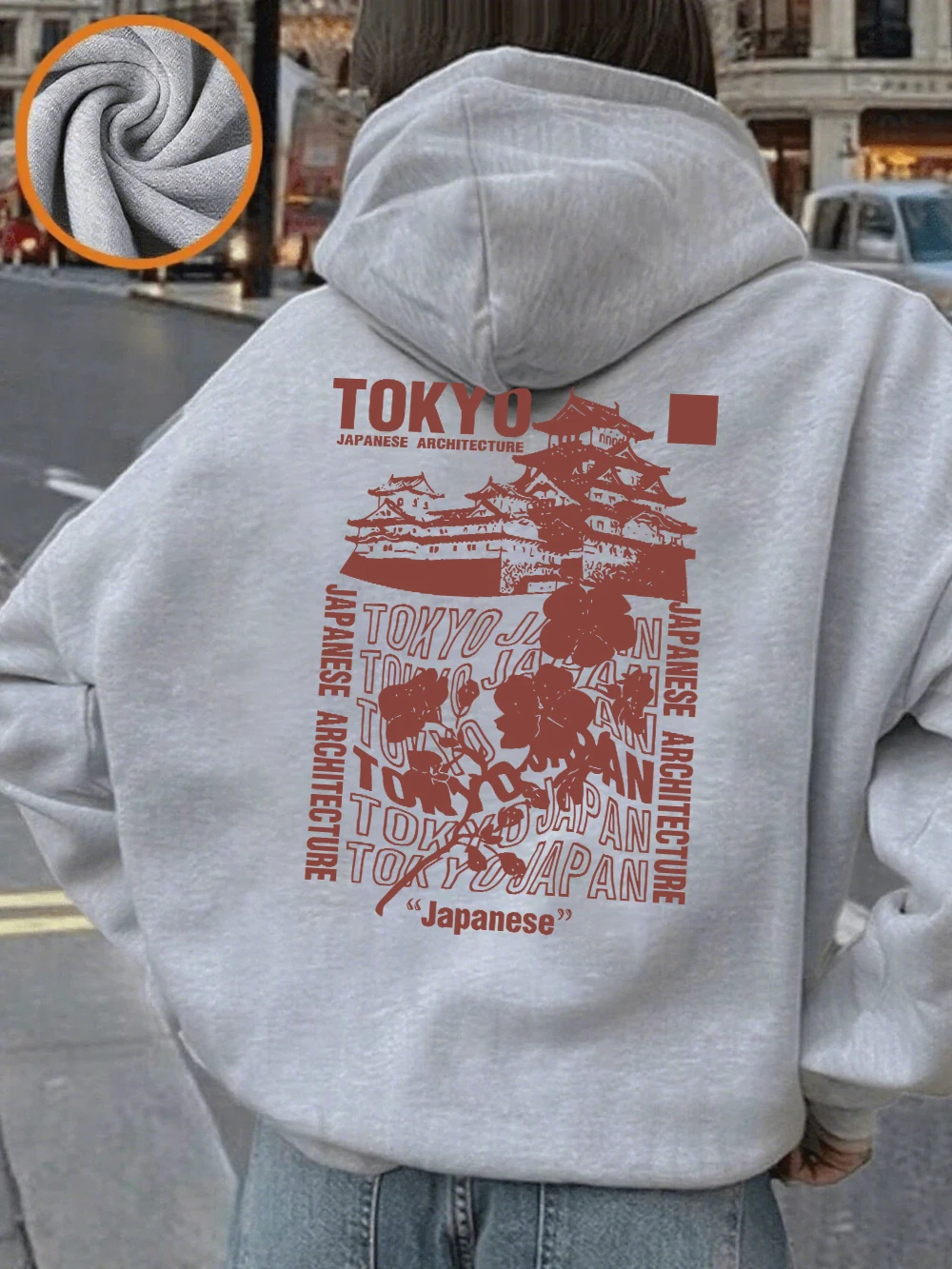 Japanese Tokyo Sakura Printing Hoodies Women Basics Loose Sweatshirt Winter Fleece Warm Pullover Street Casual Woman Clothes