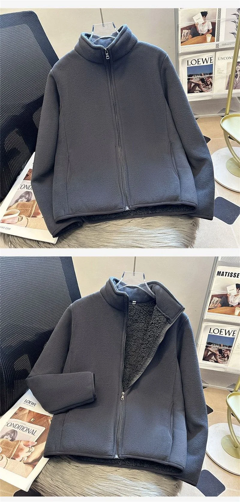 2026 Fashion Polar Fleece Sweatshirt Women's Stand-up Collar Short Coat Autumn Winter Zipper-up Thicken Jacket Lady Warm Tops