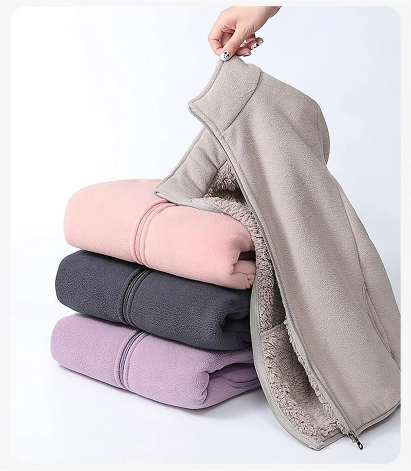 2026 Fashion Polar Fleece Sweatshirt Women's Stand-up Collar Short Coat Autumn Winter Zipper-up Thicken Jacket Lady Warm Tops
