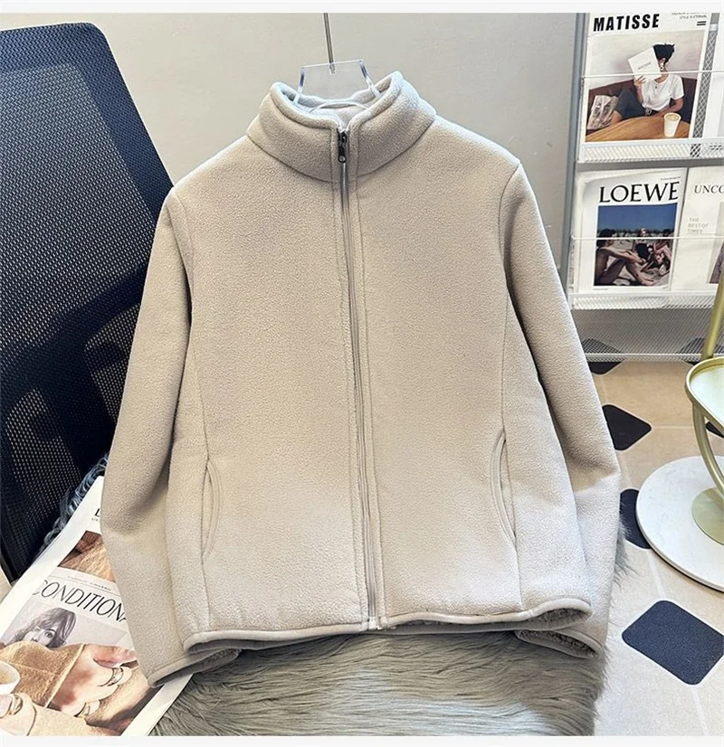 2026 Fashion Polar Fleece Sweatshirt Women's Stand-up Collar Short Coat Autumn Winter Zipper-up Thicken Jacket Lady Warm Tops
