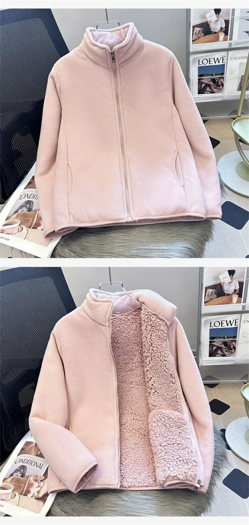 2026 Fashion Polar Fleece Sweatshirt Women's Stand-up Collar Short Coat Autumn Winter Zipper-up Thicken Jacket Lady Warm Tops