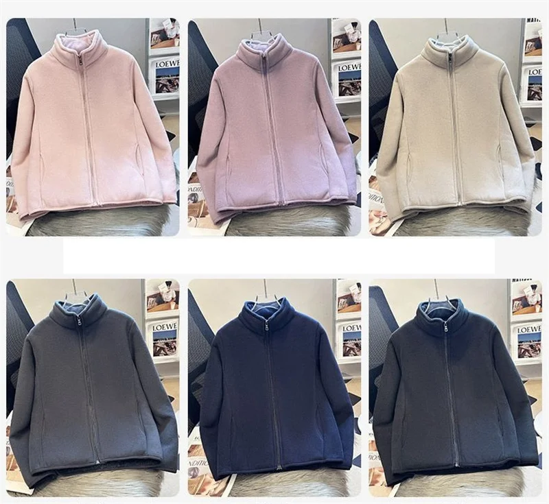 2026 Fashion Polar Fleece Sweatshirt Women's Stand-up Collar Short Coat Autumn Winter Zipper-up Thicken Jacket Lady Warm Tops