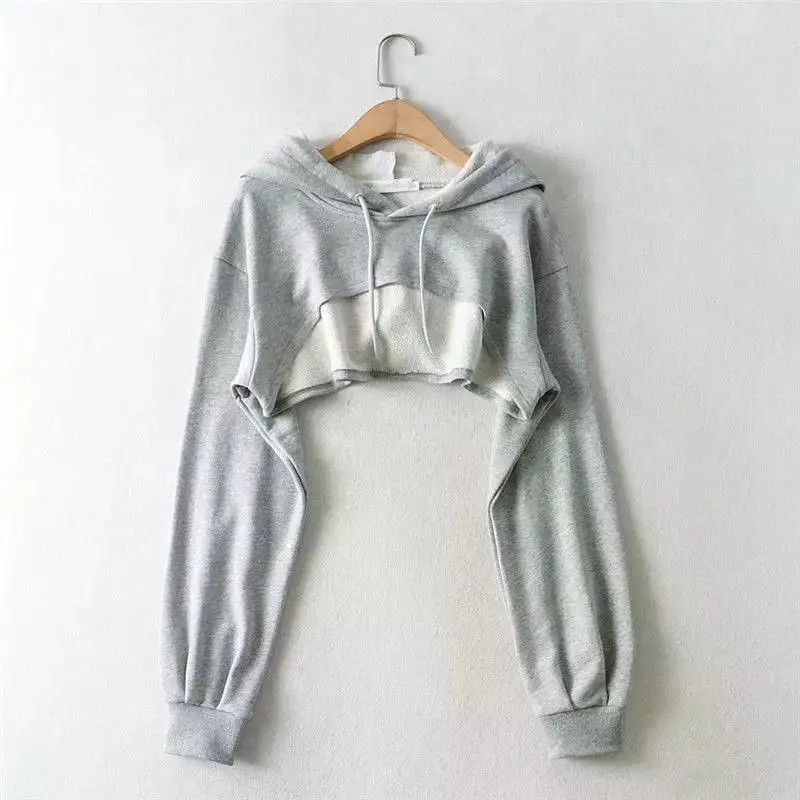 Hoodie Female Hoodie Personality Irregular Crop Ultra Short Style Long Sleeve Top Female Drop Shipping Sweatshirt Y2k Clothes