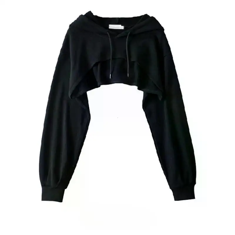 Hoodie Female Hoodie Personality Irregular Crop Ultra Short Style Long Sleeve Top Female Drop Shipping Sweatshirt Y2k Clothes