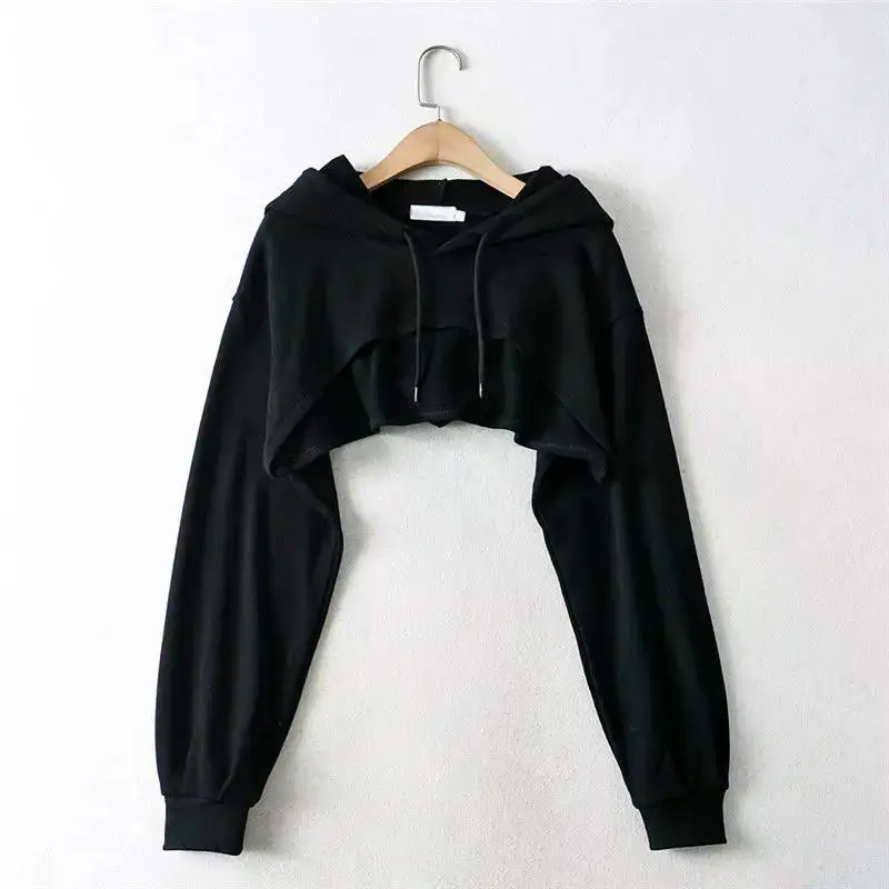 Hoodie Female Hoodie Personality Irregular Crop Ultra Short Style Long Sleeve Top Female Drop Shipping Sweatshirt Y2k Clothes