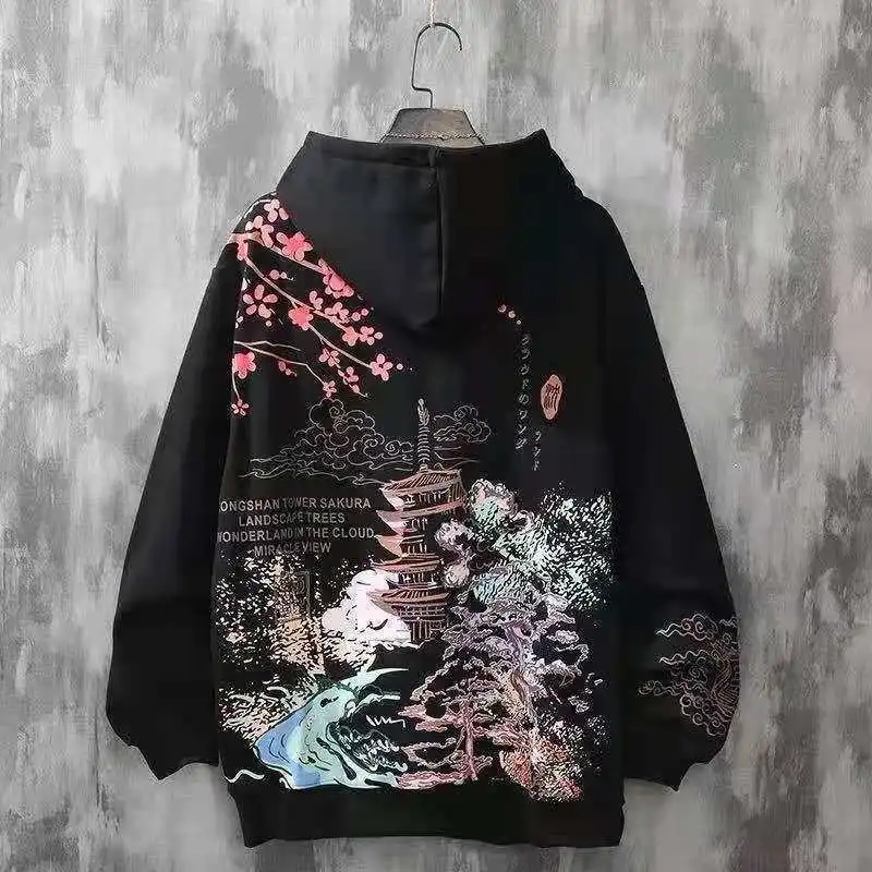 Japanese Retro Sakura Hoodie Y2K Clothes Mens Womens Hip Hop Urban Retro Graphic Oversized Hoodie Sweatshirt Casual Jacket