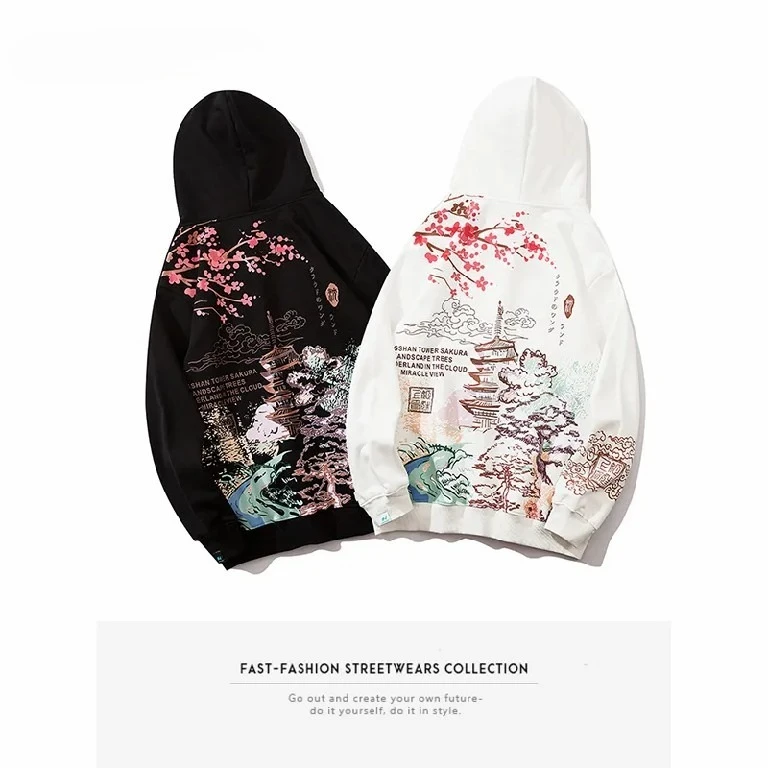 Japanese Retro Sakura Hoodie Y2K Clothes Mens Womens Hip Hop Urban Retro Graphic Oversized Hoodie Sweatshirt Casual Jacket