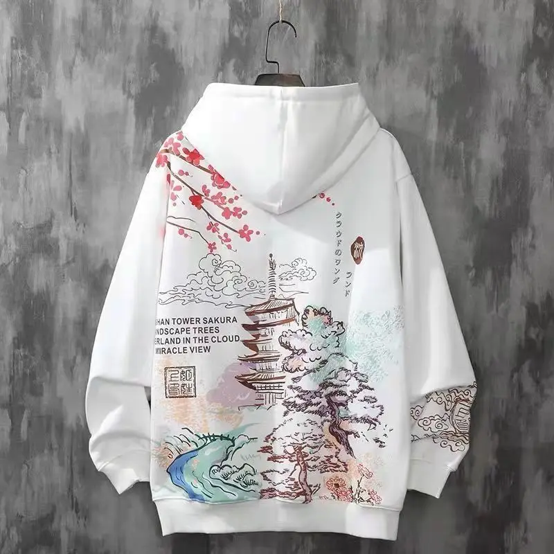 Japanese Retro Sakura Hoodie Y2K Clothes Mens Womens Hip Hop Urban Retro Graphic Oversized Hoodie Sweatshirt Casual Jacket