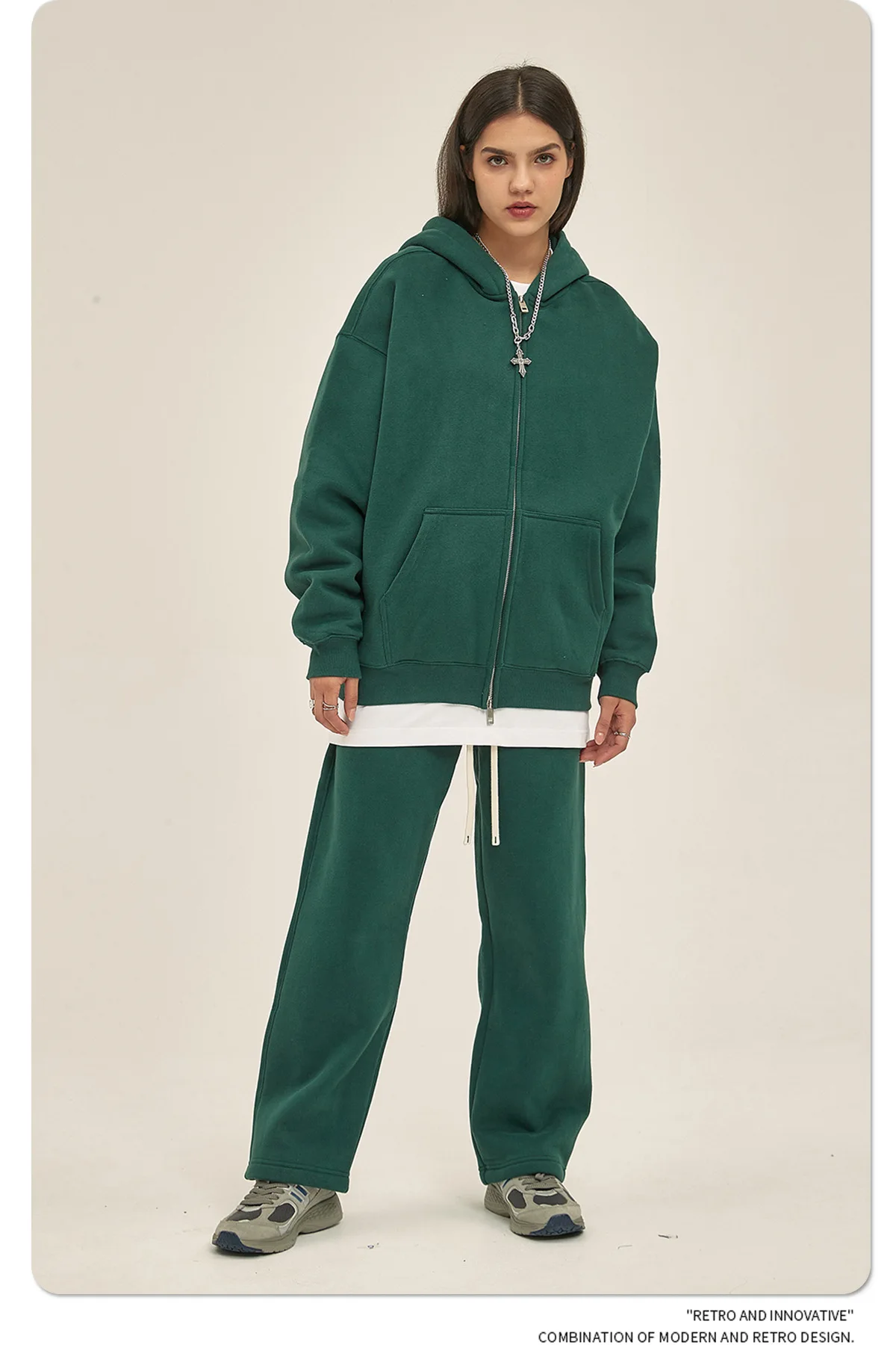 Custom LOGO autumn and winter new product velvet thickened 350g high-quality zipper sweater trousers men and women couple suit