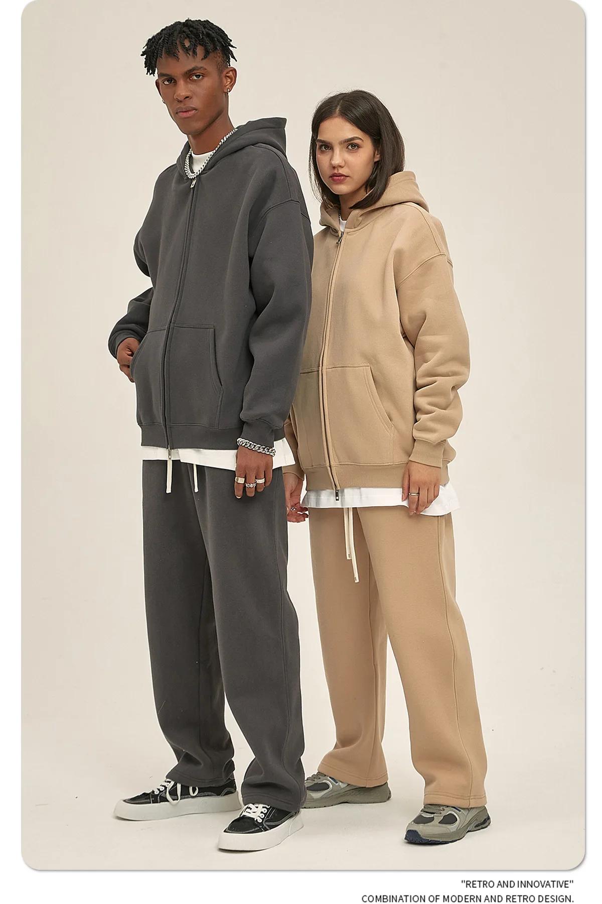 Custom LOGO autumn and winter new product velvet thickened 350g high-quality zipper sweater trousers men and women couple suit
