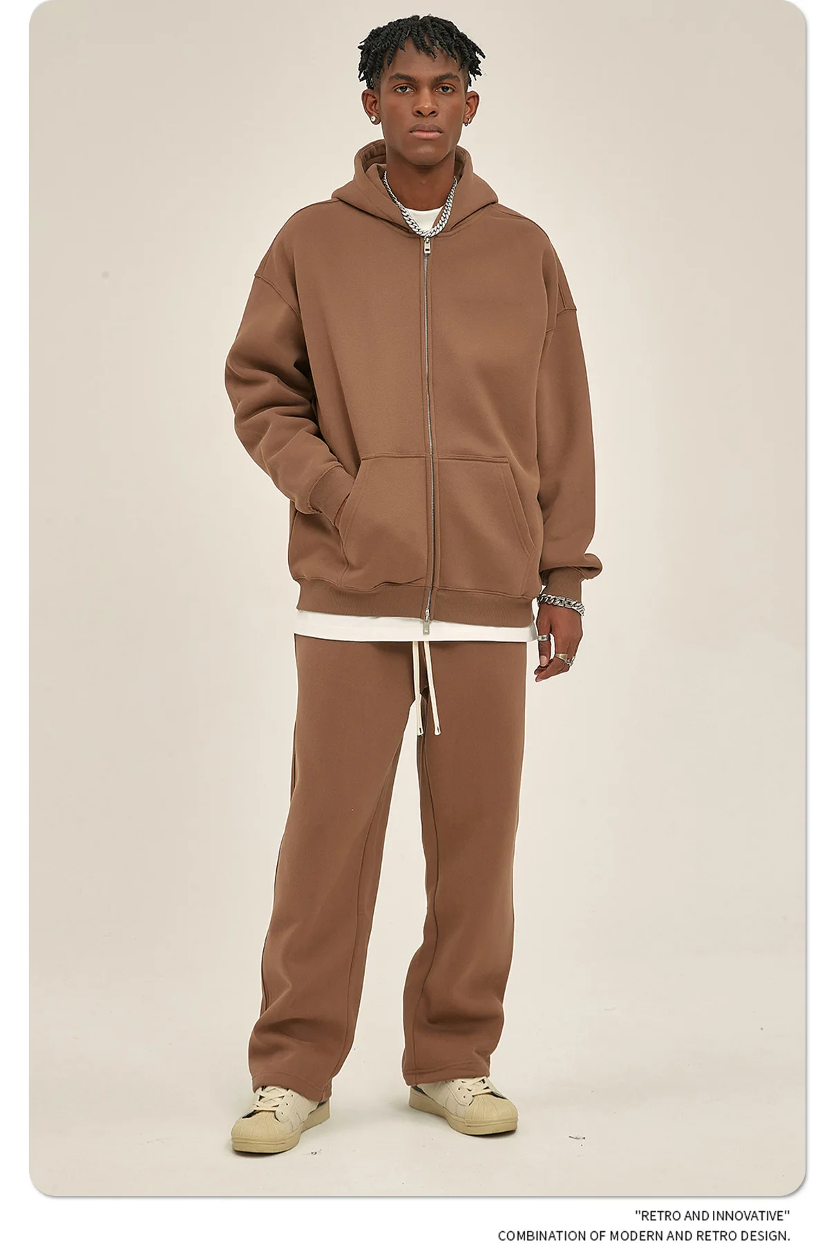 Custom LOGO autumn and winter new product velvet thickened 350g high-quality zipper sweater trousers men and women couple suit