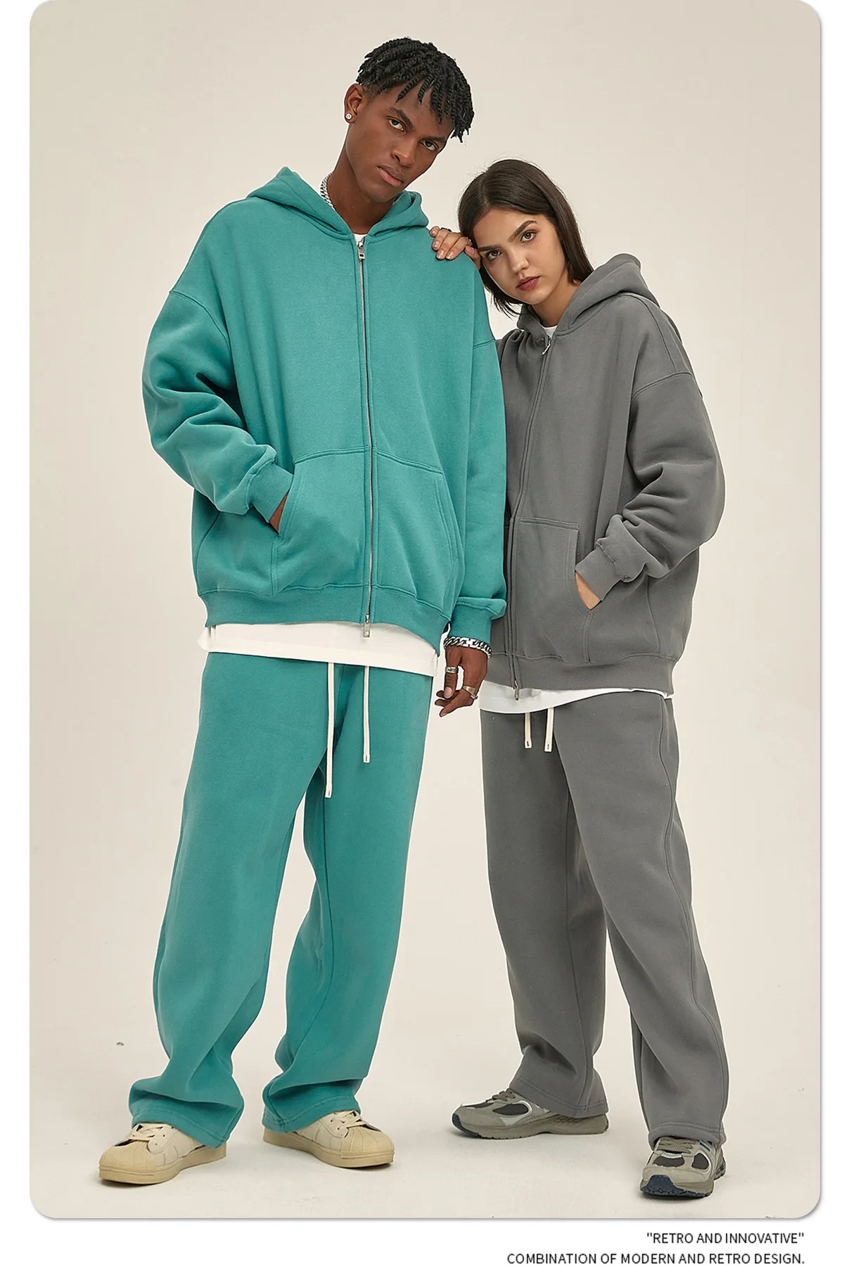 Custom LOGO autumn and winter new product velvet thickened 350g high-quality zipper sweater trousers men and women couple suit
