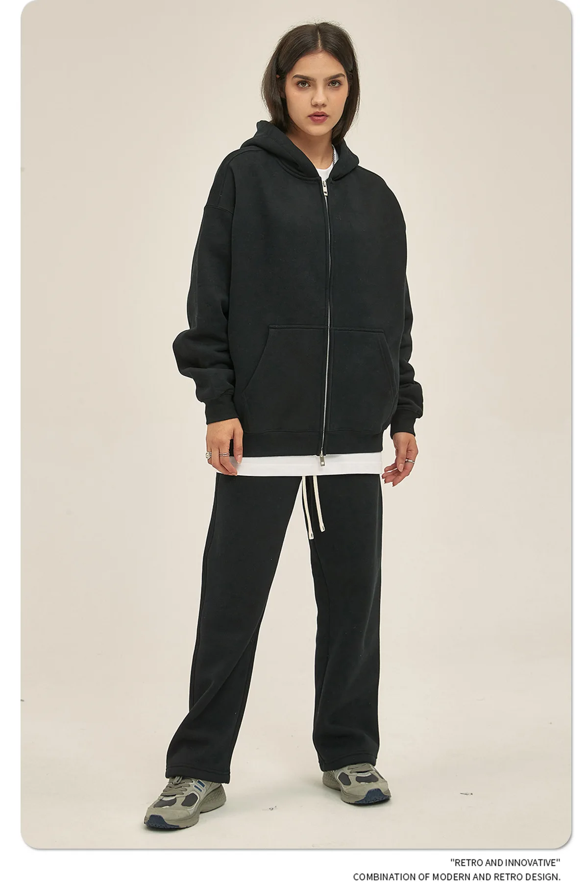 Custom LOGO autumn and winter new product velvet thickened 350g high-quality zipper sweater trousers men and women couple suit