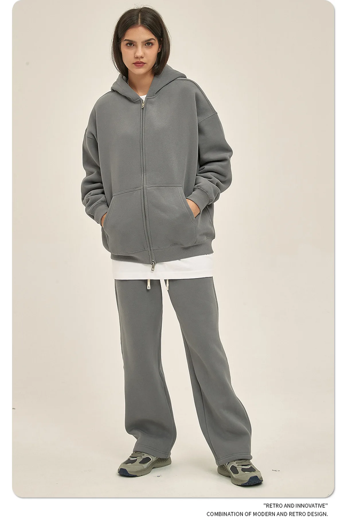 Custom LOGO autumn and winter new product velvet thickened 350g high-quality zipper sweater trousers men and women couple suit