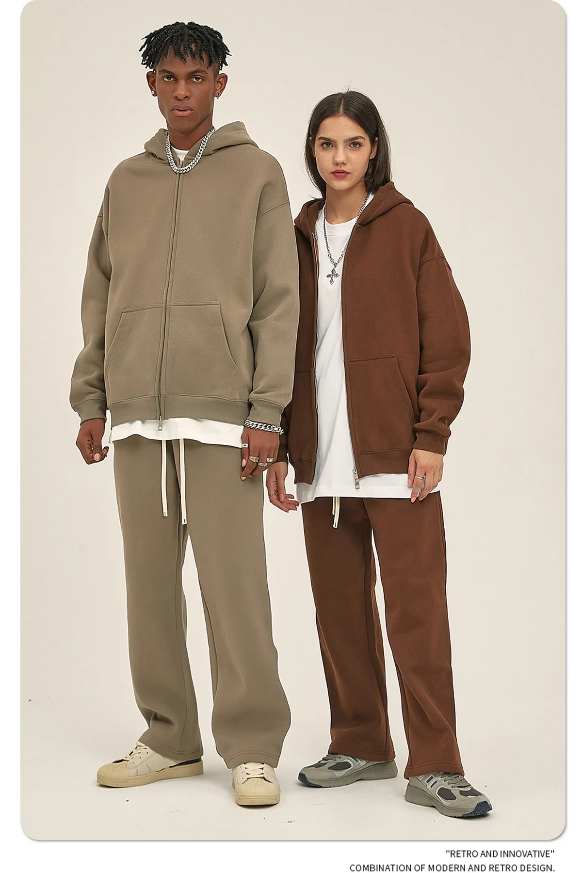 Custom LOGO autumn and winter new product velvet thickened 350g high-quality zipper sweater trousers men and women couple suit