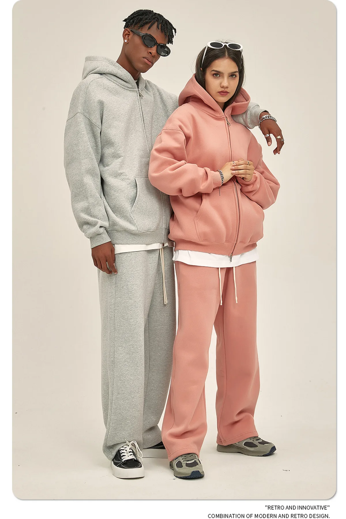 Custom LOGO autumn and winter new product velvet thickened 350g high-quality zipper sweater trousers men and women couple suit