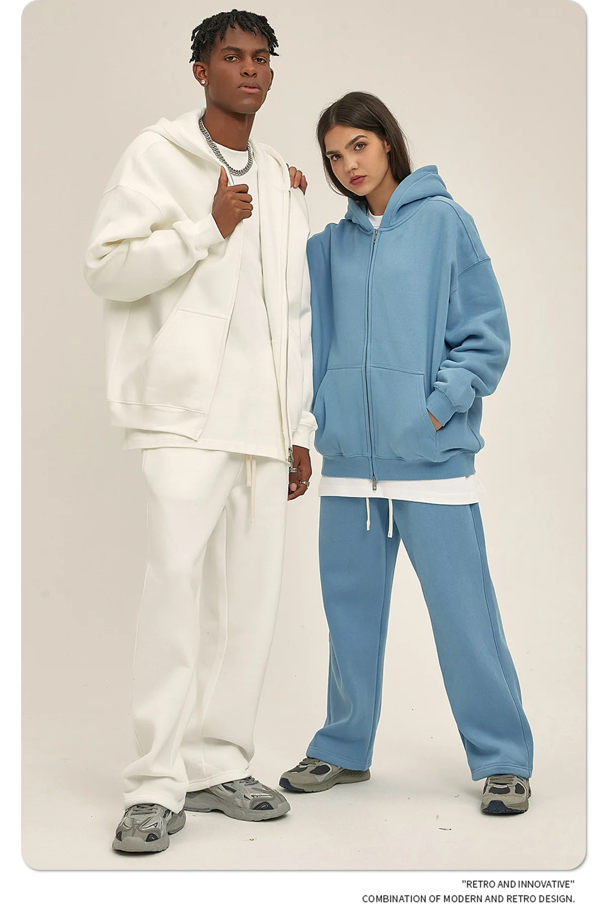 Custom LOGO autumn and winter new product velvet thickened 350g high-quality zipper sweater trousers men and women couple suit