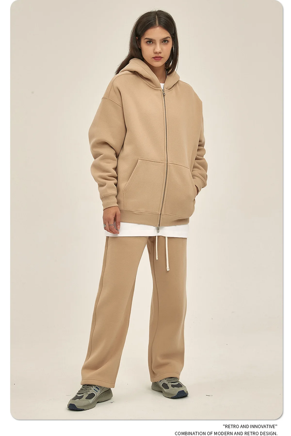 Custom LOGO autumn and winter new product velvet thickened 350g high-quality zipper sweater trousers men and women couple suit