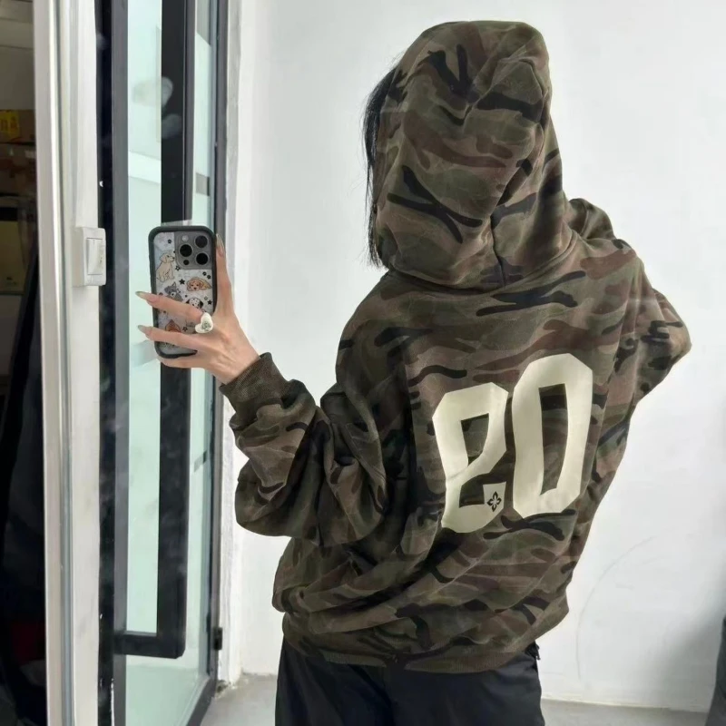 Streetwear Camouflage Casual Hoodies Harajuku Letter Embroidery Punk Jacket Women Y2k Aesthetic Pocket Casual Grunge Sweatshirts