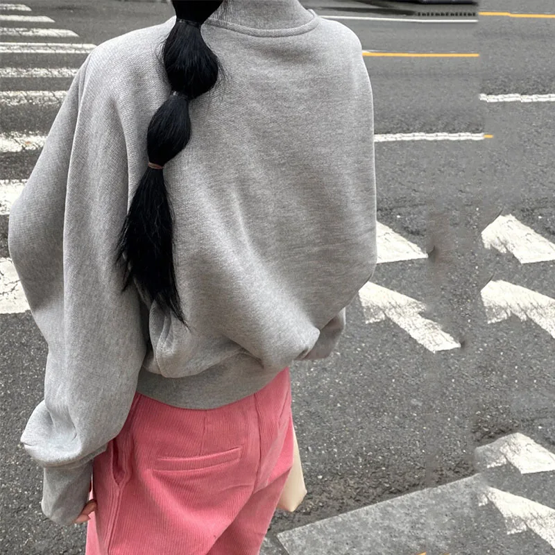 Fashion Waist Cinched Cropped Sweatshirts Women Autumn Harajuku Casual Oversized Pullover Lady Gray Long Sleeve Crewneck Hoodies