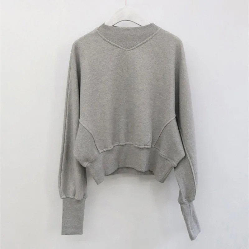 Fashion Waist Cinched Cropped Sweatshirts Women Autumn Harajuku Casual Oversized Pullover Lady Gray Long Sleeve Crewneck Hoodies