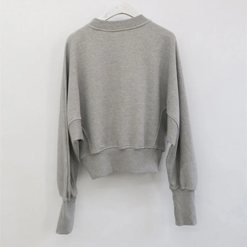 Fashion Waist Cinched Cropped Sweatshirts Women Autumn Harajuku Casual Oversized Pullover Lady Gray Long Sleeve Crewneck Hoodies