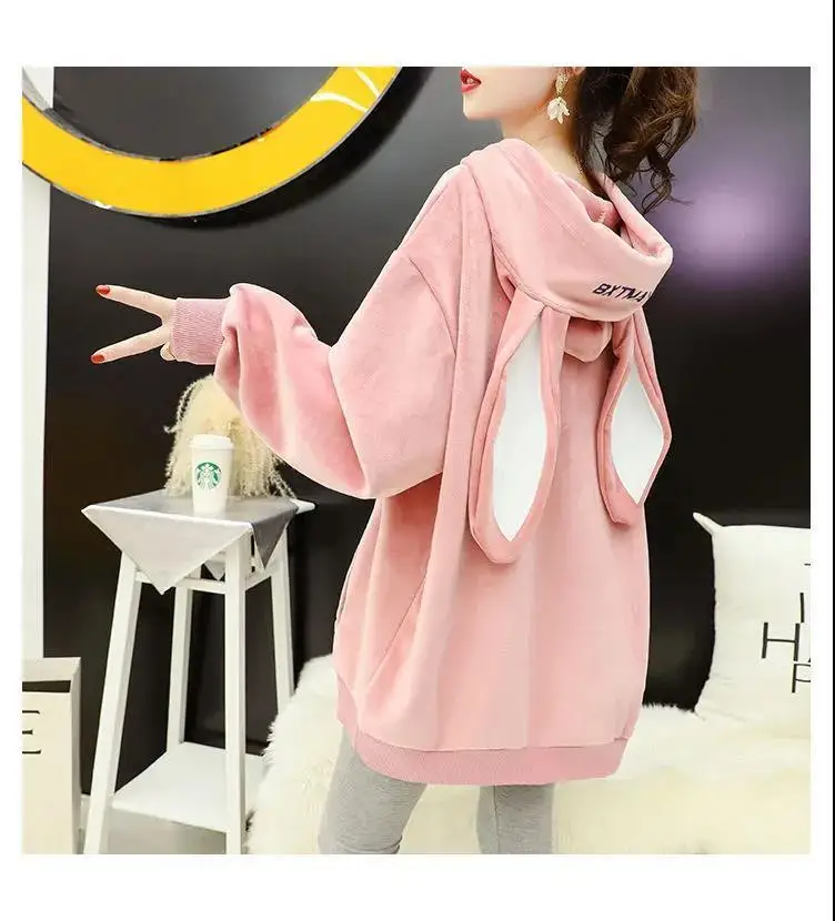 Autumn Sweet Women Hoodies Korean Style Fashion Cute Rabbit Ears Hooded Pullovers Loose Long Sleeve Kawaii Sweatshirts Female