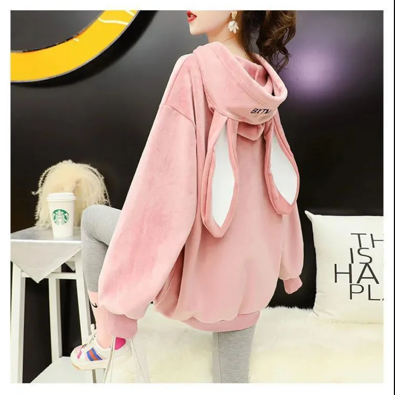 Autumn Sweet Women Hoodies Korean Style Fashion Cute Rabbit Ears Hooded Pullovers Loose Long Sleeve Kawaii Sweatshirts Female