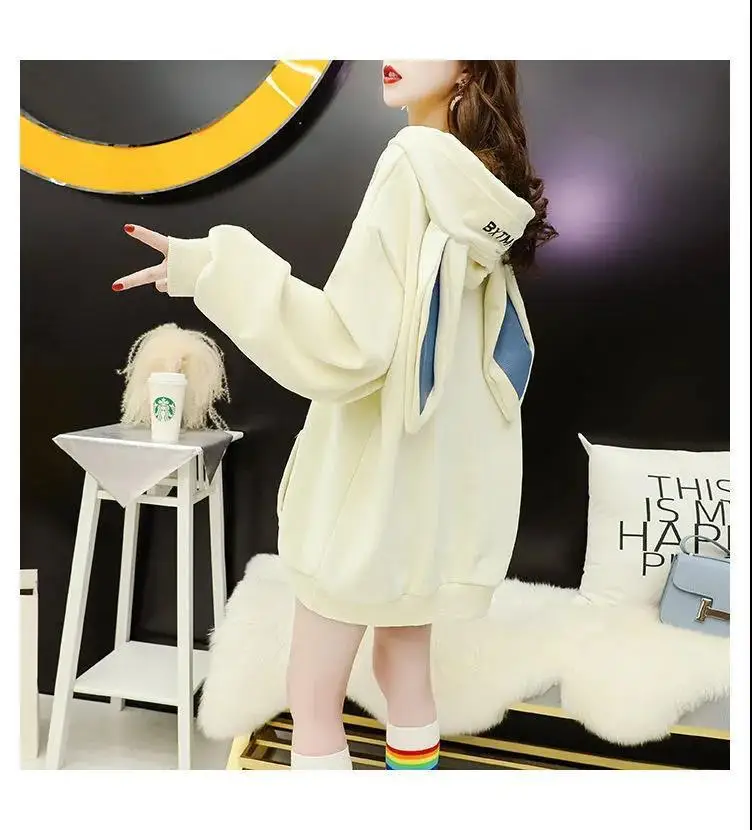 Autumn Sweet Women Hoodies Korean Style Fashion Cute Rabbit Ears Hooded Pullovers Loose Long Sleeve Kawaii Sweatshirts Female