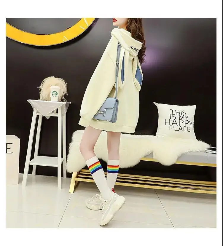 Autumn Sweet Women Hoodies Korean Style Fashion Cute Rabbit Ears Hooded Pullovers Loose Long Sleeve Kawaii Sweatshirts Female
