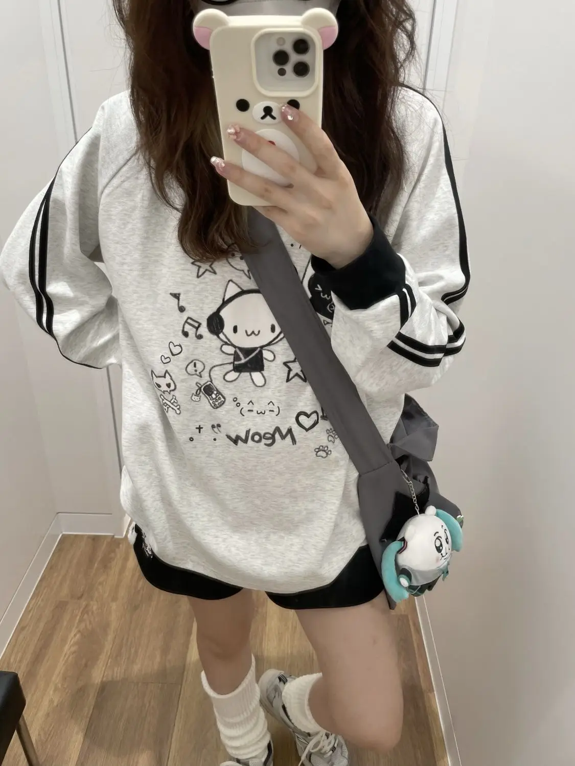 Contrast Color Stripe Long Sleeve Sweatshirt Autumn Japanese Autumn Winter Cartoon Subculture Sports Pullover  Y2k Aesthetic Top