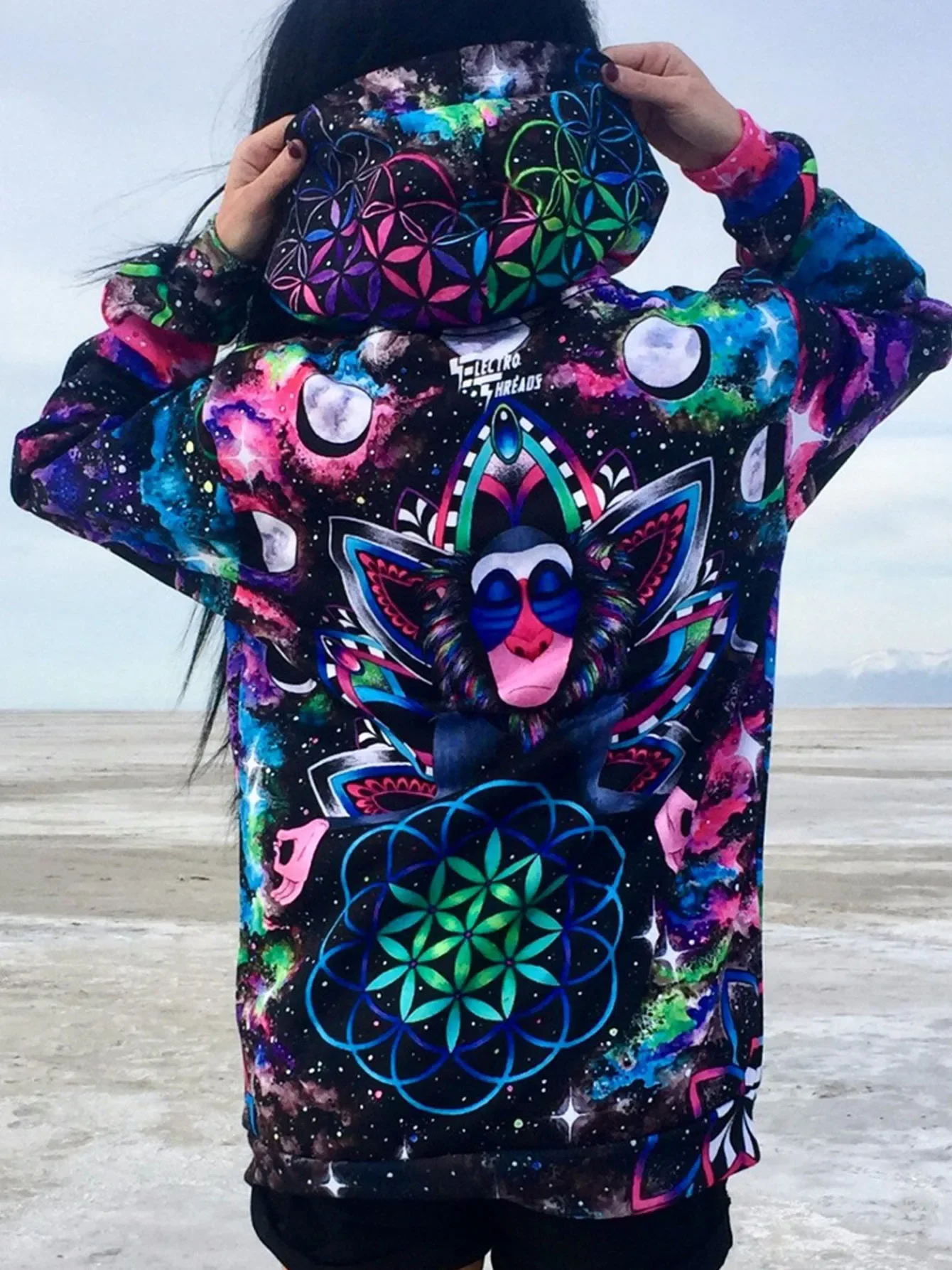 3D Graphic Print Drawstring Loose Hoodie Casual Hooded Pocket Fashion Long Sleeve Sweatshirt Women's Clothing