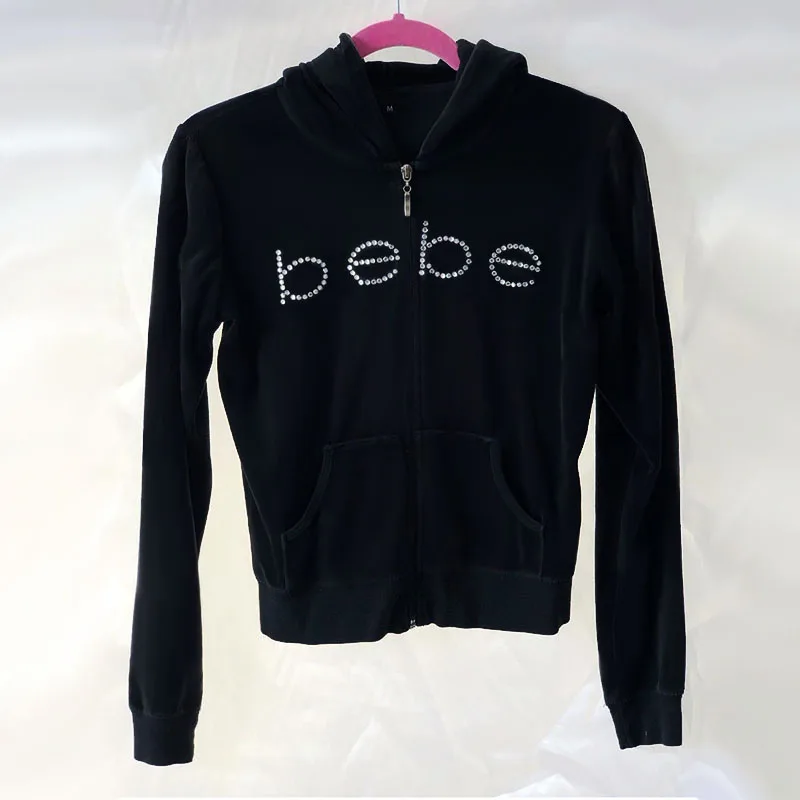 Simple Style Letter Print Rhinestone Bling Long Sleeved Oversized Womens Hoodie Zipper Spring Autumn Thin Section Y2k Streetwear