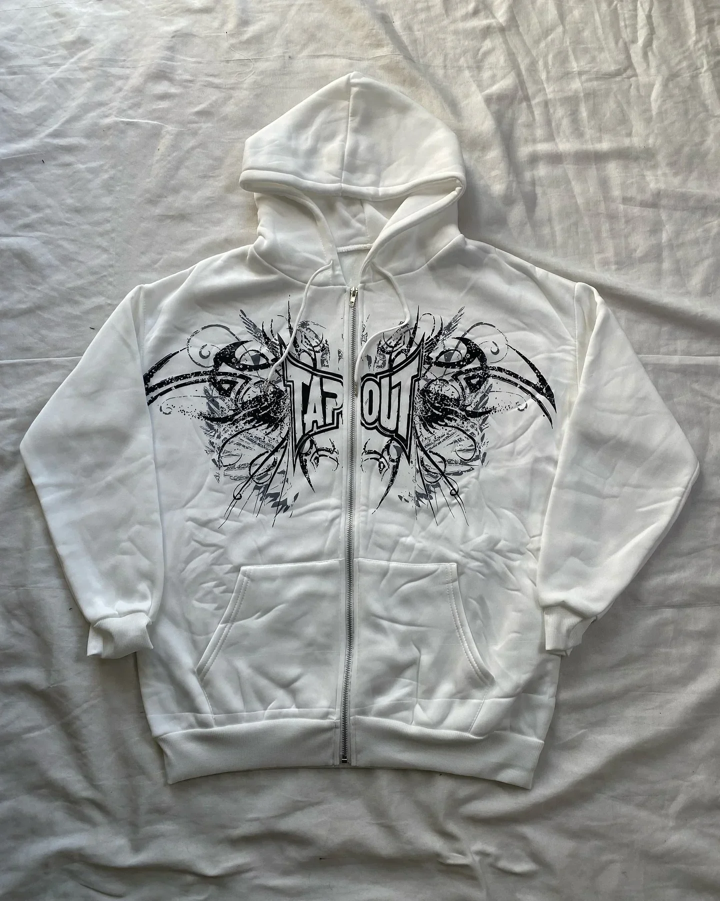 Harajuku Tapout Zipper Skull Print Oversized Hoodies Women Hip hop Fashion Sweater American Y2k Tops Vintage Gothic Streetwear