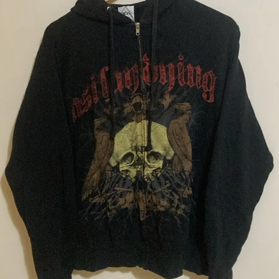 Harajuku Tapout Zipper Skull Print Oversized Hoodies Women Hip hop Fashion Sweater American Y2k Tops Vintage Gothic Streetwear