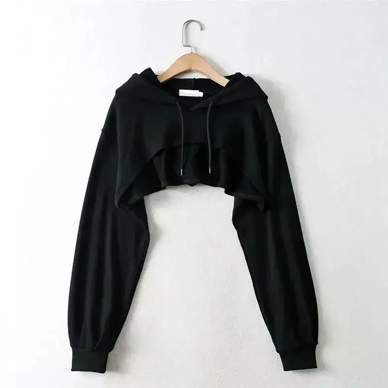 Y2k Hoodie Female Hoodie Personality Irregular Crop Ultra Short Style Long Sleeve Top Female Drop Shipping Sweatshirt Clothes