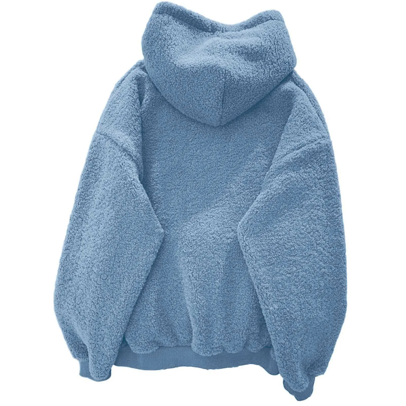 Fluffy Hoodie Top Women Casual Hooded Pullovers V Neck Fleece Sweatshirt Loose Warm Autumn Winter Pullover Top Ropa De Mujer