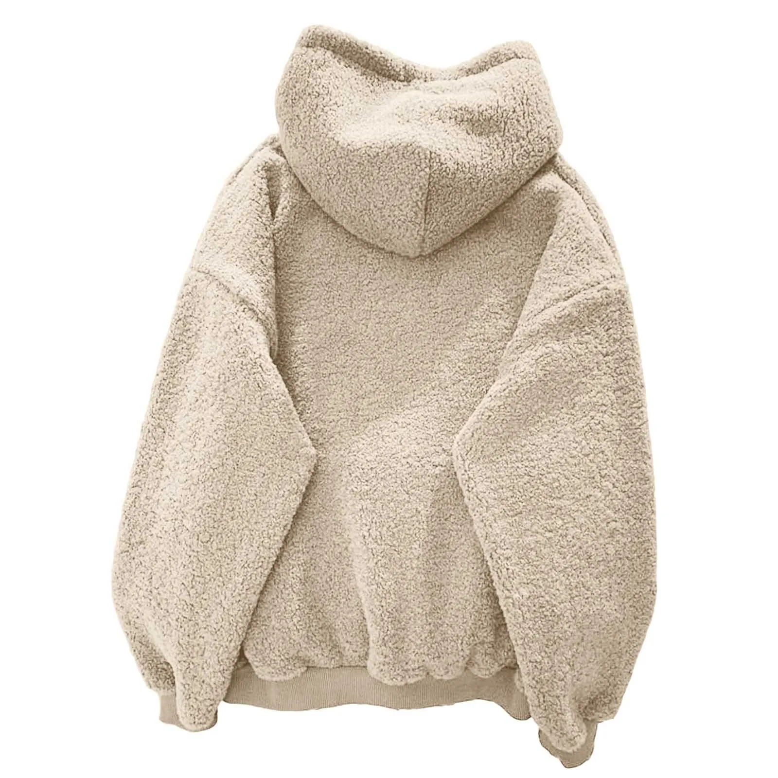 Fluffy Hoodie Top Women Casual Hooded Pullovers V Neck Fleece Sweatshirt Loose Warm Autumn Winter Pullover Top Ropa De Mujer