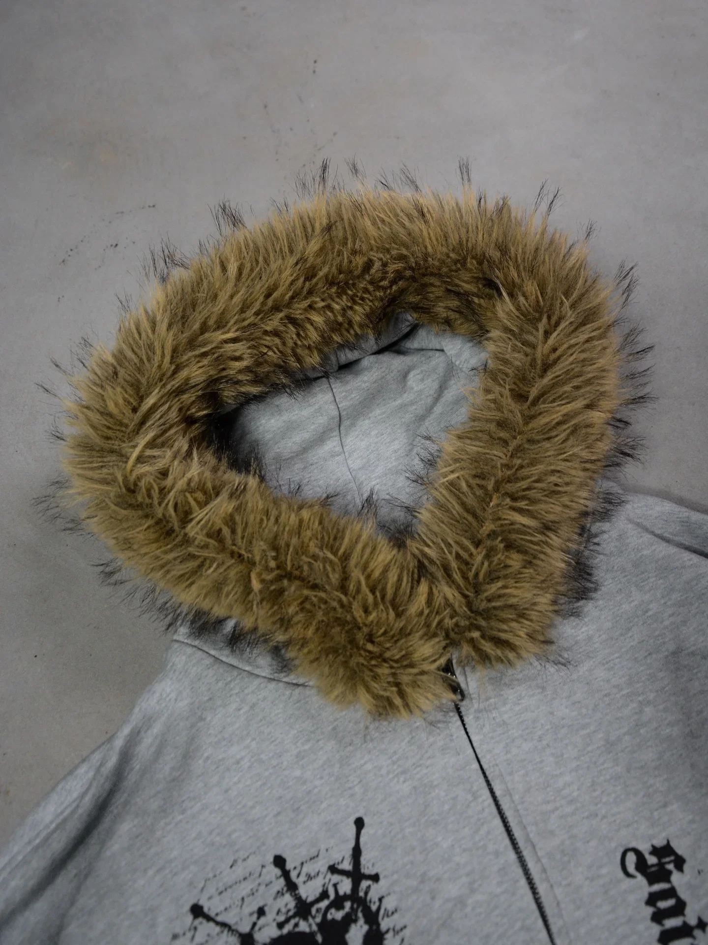 Y2K Retro Womens Gothic Fur Zip Up Hoodie Coats Y2k Vintage Cartoon Print Loose Hoodies Autumn Warm Jacket Men Casual Sweatshirt