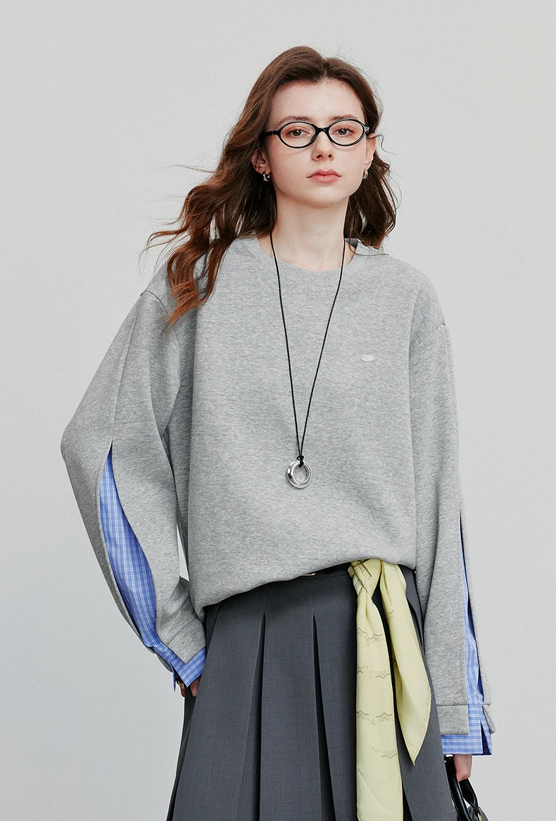 TOYOUTH Women Hoodies Sweatshirt 2025 Autumn New Patchwork Design Round Neck Long Sleeve Pullover Casual Tops