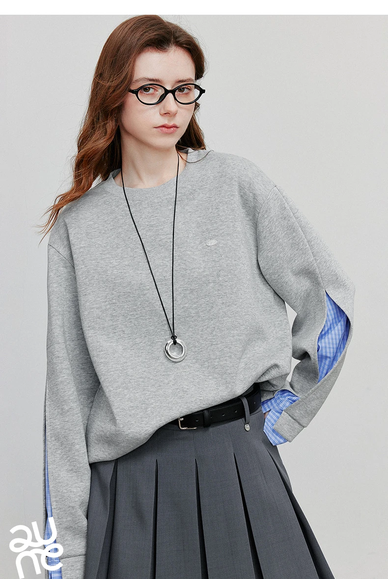 TOYOUTH Women Hoodies Sweatshirt 2025 Autumn New Patchwork Design Round Neck Long Sleeve Pullover Casual Tops