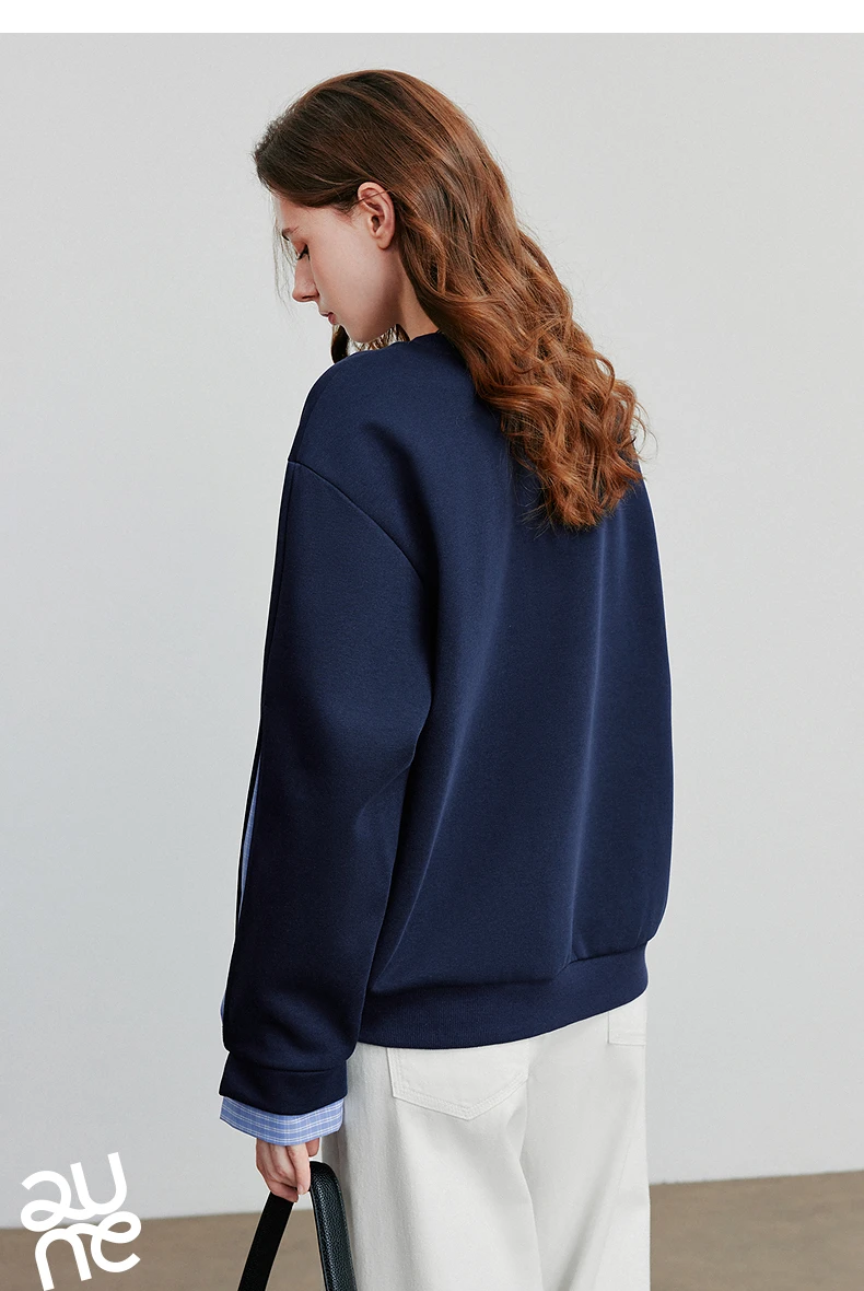 TOYOUTH Women Hoodies Sweatshirt 2025 Autumn New Patchwork Design Round Neck Long Sleeve Pullover Casual Tops