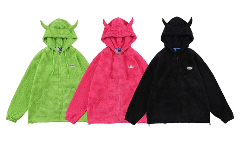 E-girl Fashion Kawaii Devil Horns Zip-up Hoodies Women Gothic Sweatshirt Casual Y2k Tops Outwear Harajuku Grunge Streetwear Coat